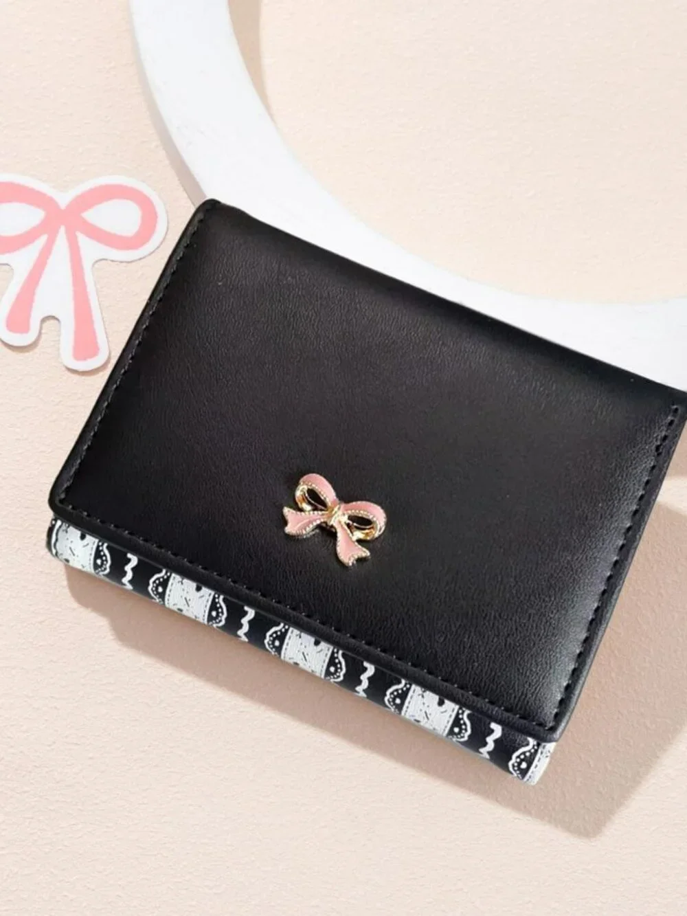 New Bow Small Wallet Pink Aesthetic w Card Slots ID Window Cute Fashion Classy‎